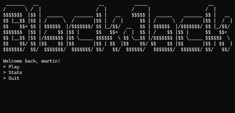 Console Blackjack Main Menu